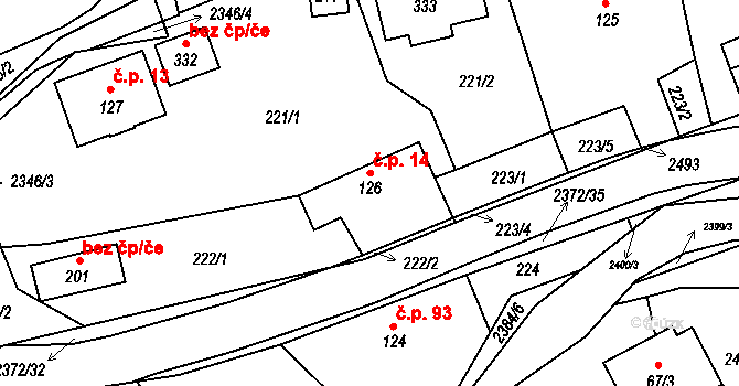 Všemina 14 na parcele st. 126 v KÚ Všemina, Katastrální mapa