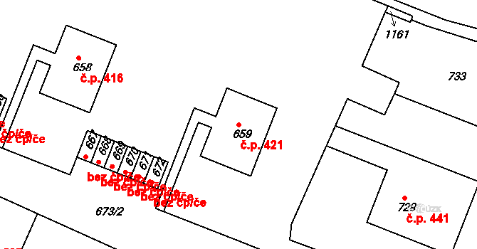 Želechovice nad Dřevnicí 421 na parcele st. 659 v KÚ Želechovice nad Dřevnicí, Katastrální mapa