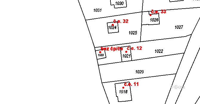 Prštice 43041477 na parcele st. 1023 v KÚ Prštice, Katastrální mapa