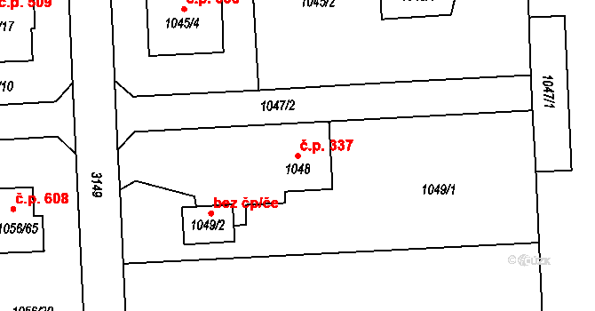 Píšť 337 na parcele st. 1048 v KÚ Píšť, Katastrální mapa