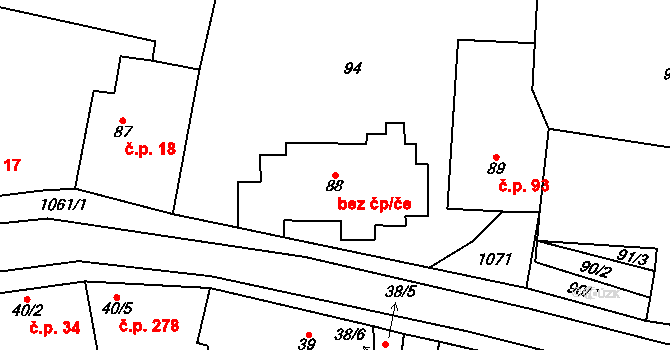 Veltrusy 45425477 na parcele st. 88 v KÚ Veltrusy, Katastrální mapa