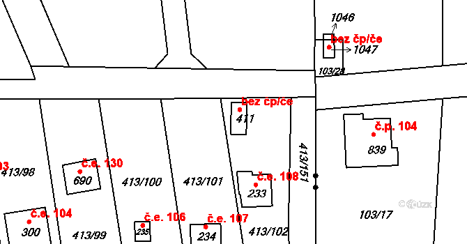 Zdiby 46154477 na parcele st. 411 v KÚ Zdiby, Katastrální mapa