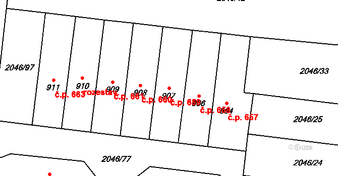 Bánov 659 na parcele st. 907 v KÚ Bánov, Katastrální mapa