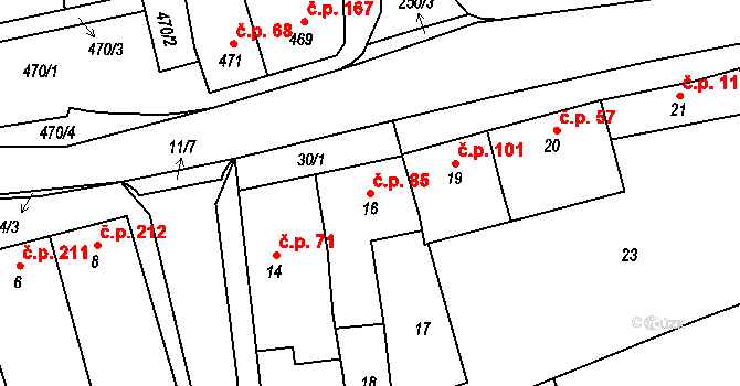 Vážany nad Litavou 85 na parcele st. 16 v KÚ Vážany nad Litavou, Katastrální mapa