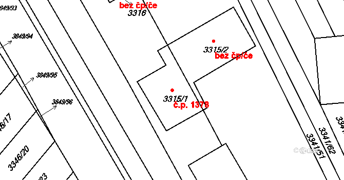Kunovice 1378 na parcele st. 3315/1 v KÚ Kunovice u Uherského Hradiště, Katastrální mapa