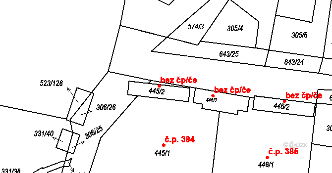Ledvice 49377477 na parcele st. 445/2 v KÚ Ledvice, Katastrální mapa