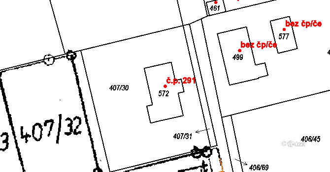 Příšovice 291 na parcele st. 572 v KÚ Příšovice, Katastrální mapa