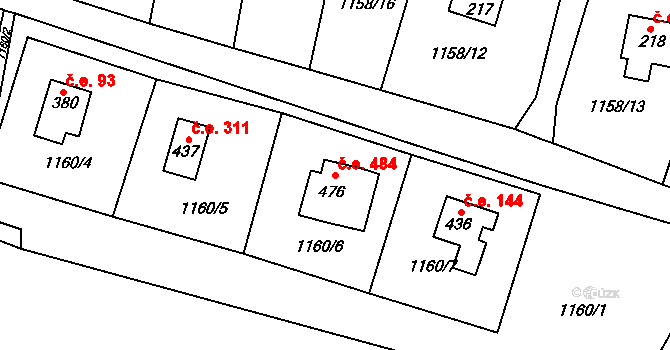 Hradové Střimelice 484, Stříbrná Skalice na parcele st. 476 v KÚ Hradové Střimelice, Katastrální mapa