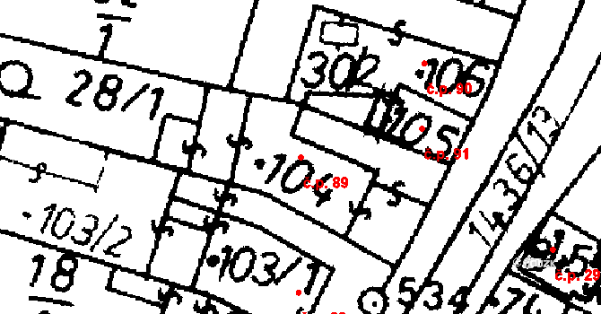 Bernartice 89 na parcele st. 104 v KÚ Bernartice u Milevska, Katastrální mapa