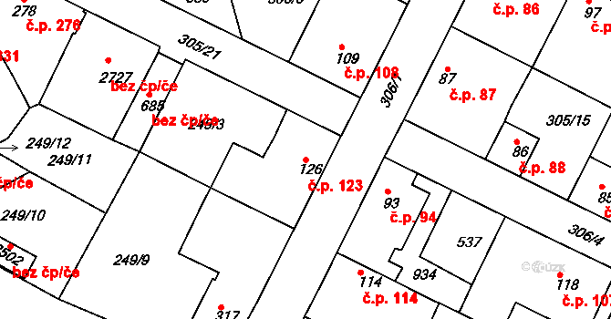 Neratovice 123 na parcele st. 126 v KÚ Neratovice, Katastrální mapa