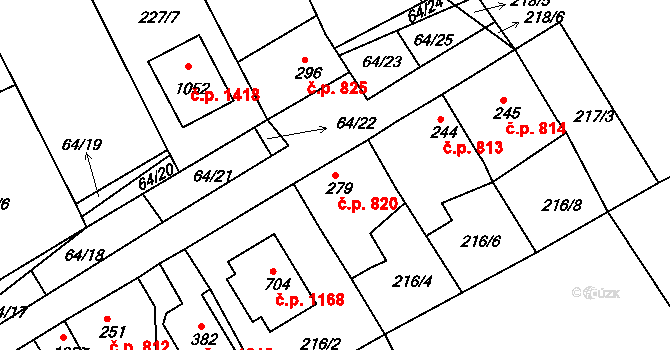 Rudná 820 na parcele st. 279 v KÚ Hořelice, Katastrální mapa