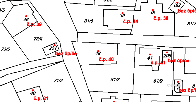 Borek 40, Jílové u Prahy na parcele st. 49 v KÚ Borek nad Sázavou, Katastrální mapa