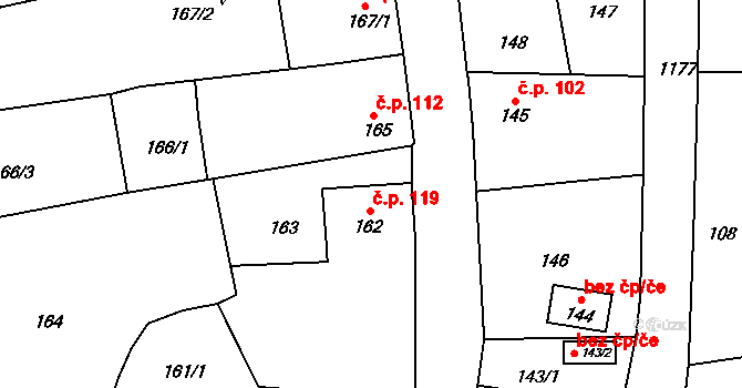 Meclov 119 na parcele st. 162 v KÚ Meclov, Katastrální mapa