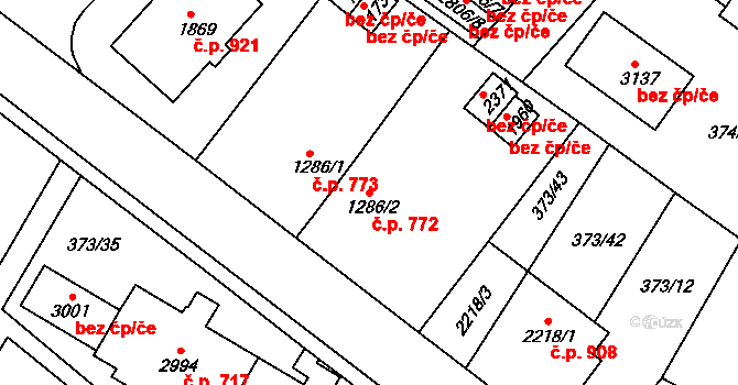 Sušice II 772, Sušice na parcele st. 1286/2 v KÚ Sušice nad Otavou, Katastrální mapa
