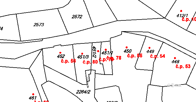 Sušice III 79, Sušice na parcele st. 451/2 v KÚ Sušice nad Otavou, Katastrální mapa