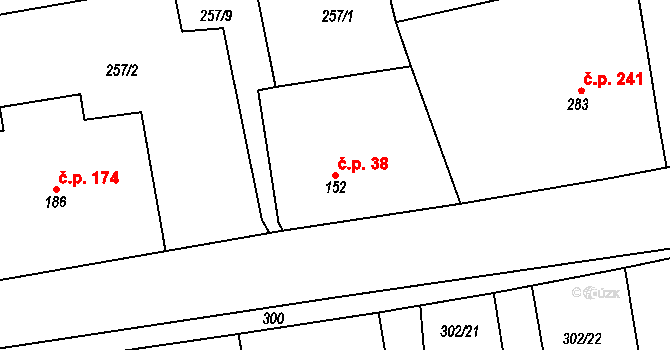 Velká Ves 38, Broumov na parcele st. 152 v KÚ Velká Ves u Broumova, Katastrální mapa
