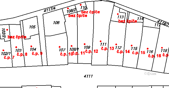 Jakubské Předměstí 12, Jaroměř na parcele st. 109 v KÚ Jaroměř, Katastrální mapa