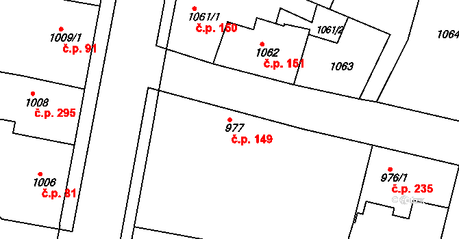 Pražské Předměstí 149, Jaroměř na parcele st. 977 v KÚ Jaroměř, Katastrální mapa