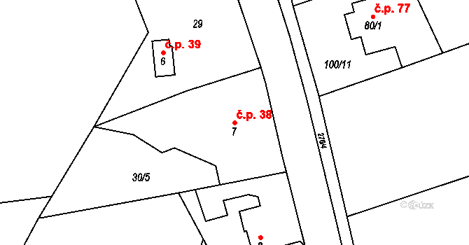 Kramolna 38 na parcele st. 7 v KÚ Kramolna, Katastrální mapa