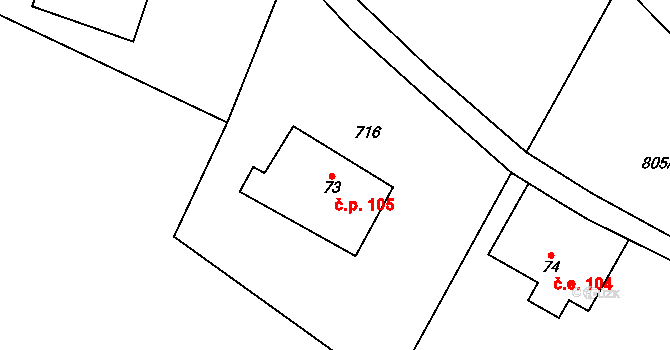 Dolní Adršpach 105, Adršpach na parcele st. 73 v KÚ Dolní Adršpach, Katastrální mapa