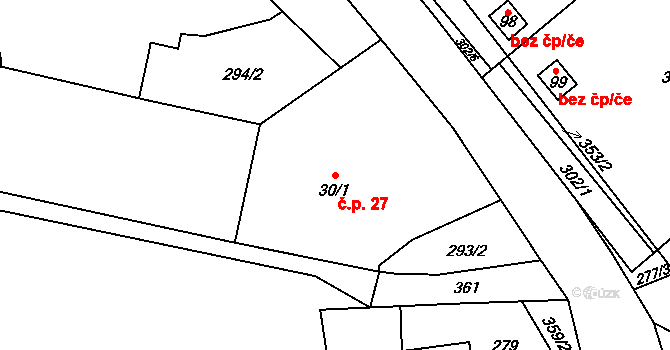 Němčice 27 na parcele st. 30/1 v KÚ Němčice nad Labem, Katastrální mapa