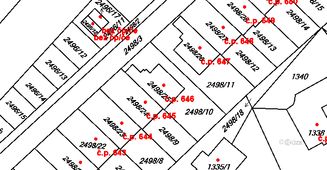 Jedovnice 646 na parcele st. 2498/25 v KÚ Jedovnice, Katastrální mapa