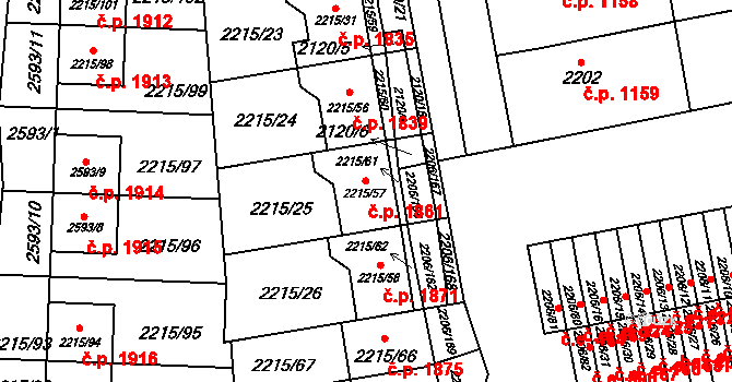 Šlapanice 1861 na parcele st. 2215/57 v KÚ Šlapanice u Brna, Katastrální mapa