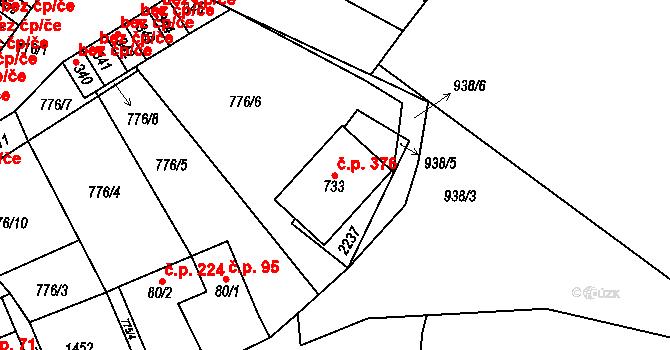 Lužec nad Vltavou 376 na parcele st. 733 v KÚ Lužec nad Vltavou, Katastrální mapa