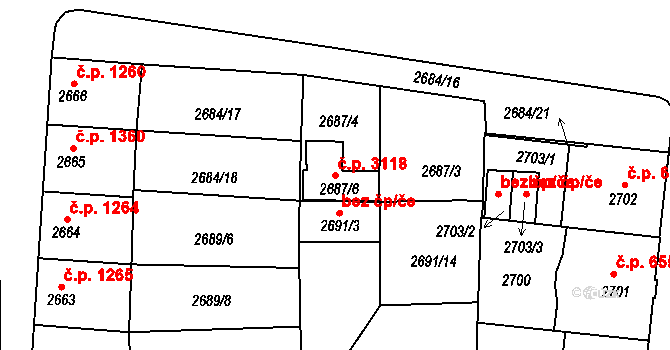 Louny 3118 na parcele st. 2687/6 v KÚ Louny, Katastrální mapa