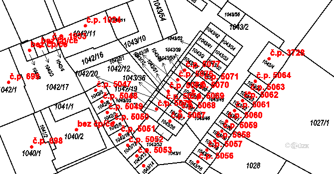 Znojmo 5075 na parcele st. 1043/37 v KÚ Znojmo-město, Katastrální mapa