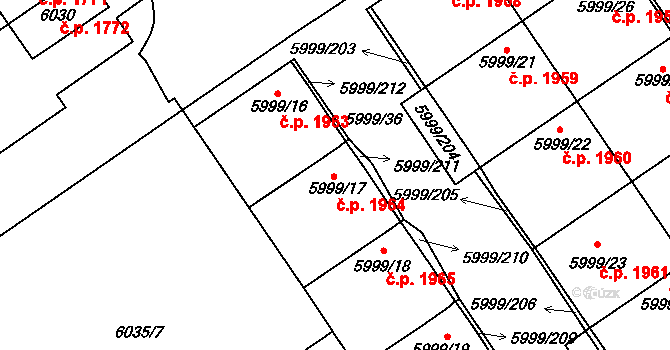 Velké Meziříčí 1964 na parcele st. 5999/17 v KÚ Velké Meziříčí, Katastrální mapa