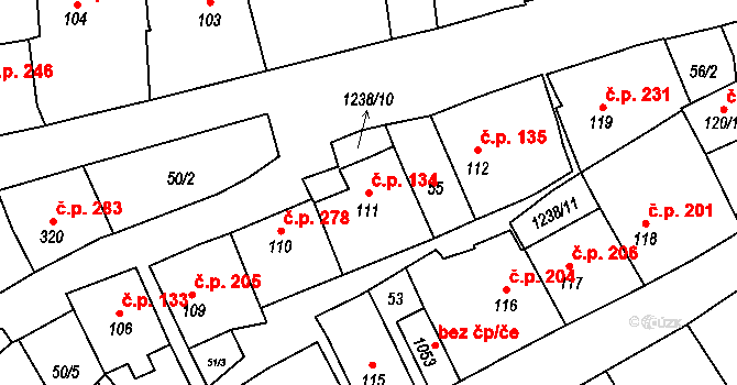Vlachovo Březí 134 na parcele st. 111 v KÚ Vlachovo Březí, Katastrální mapa