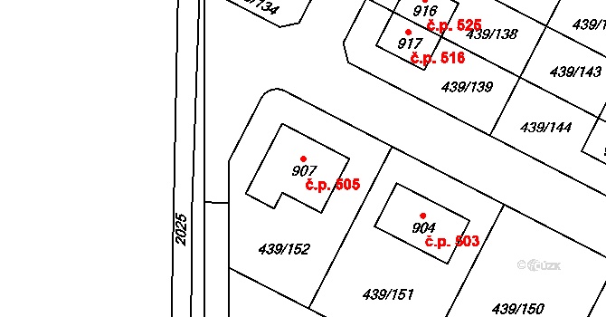 Opatovice nad Labem 505 na parcele st. 907 v KÚ Opatovice nad Labem, Katastrální mapa