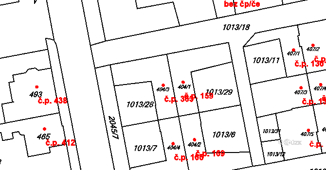 Blatná 363 na parcele st. 404/3 v KÚ Blatná, Katastrální mapa