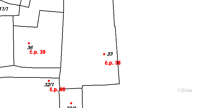 Úlice 38 na parcele st. 33 v KÚ Úlice, Katastrální mapa