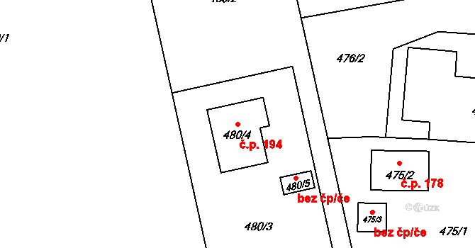Mistřovice 194, Český Těšín na parcele st. 480/4 v KÚ Mistřovice, Katastrální mapa