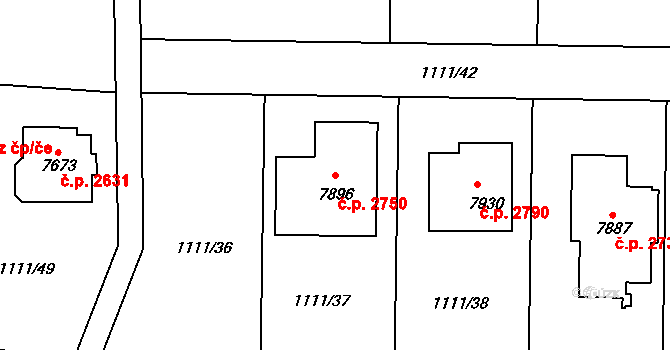 Cheb 2750 na parcele st. 7896 v KÚ Cheb, Katastrální mapa
