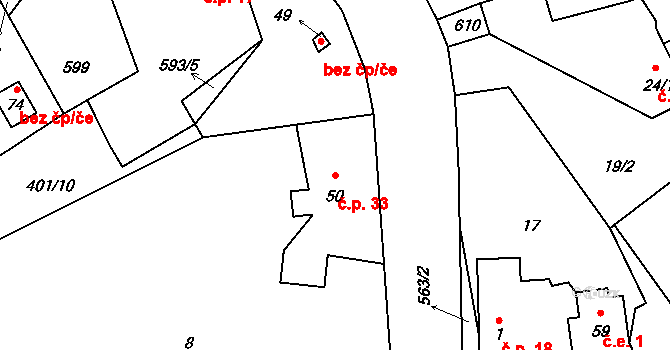 Týniště 33 na parcele st. 50 v KÚ Týniště u Horšic, Katastrální mapa