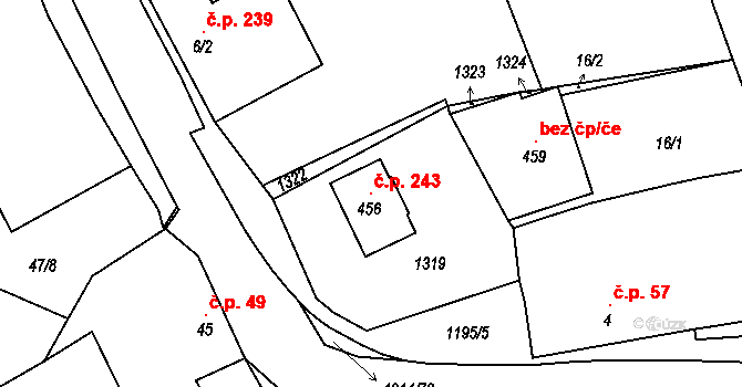 Šlapanov 243 na parcele st. 456 v KÚ Šlapanov, Katastrální mapa