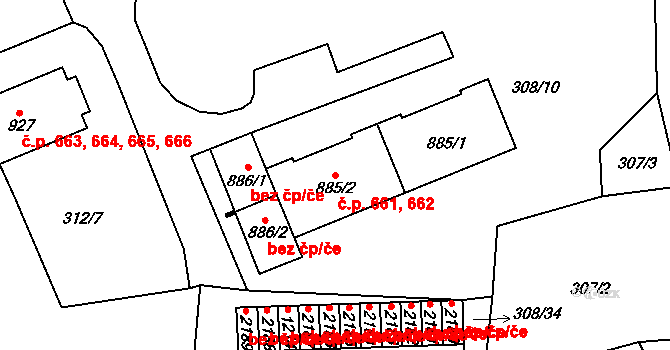 Přibyslav 661,662 na parcele st. 885/1 v KÚ Přibyslav, Katastrální mapa