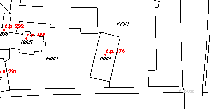 Světlá nad Sázavou 175 na parcele st. 198/4 v KÚ Světlá nad Sázavou, Katastrální mapa