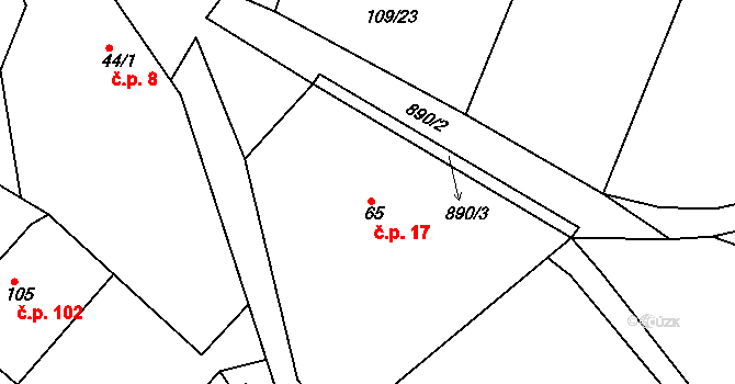 Bystré 17 na parcele st. 65 v KÚ Bystré v Orlických horách, Katastrální mapa