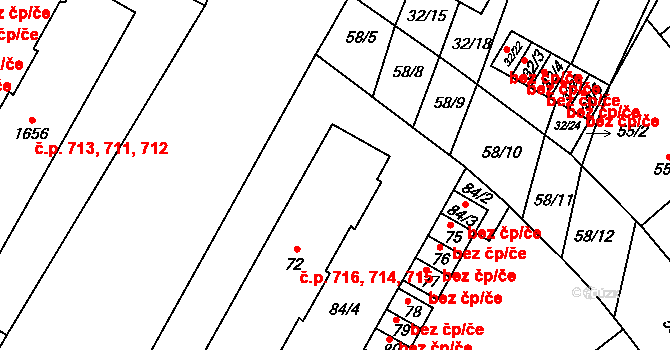 Podivín 714,715,716 na parcele st. 72 v KÚ Podivín, Katastrální mapa