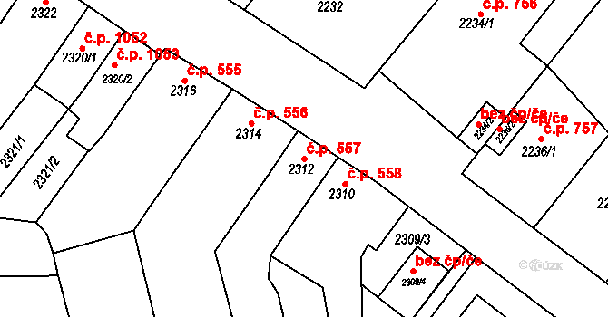Pohořelice 557 na parcele st. 2312 v KÚ Pohořelice nad Jihlavou, Katastrální mapa