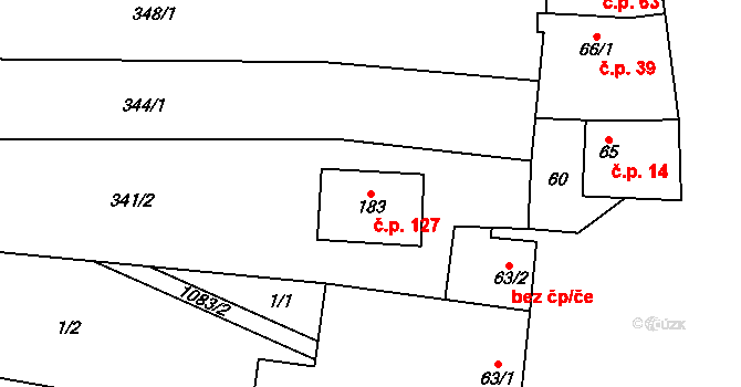 Hlinsko pod Hostýnem 127, Bystřice pod Hostýnem na parcele st. 183 v KÚ Hlinsko pod Hostýnem, Katastrální mapa