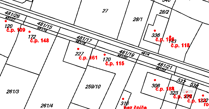Žopy 115, Holešov na parcele st. 170 v KÚ Žopy, Katastrální mapa