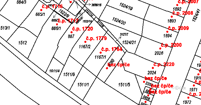 Kroměříž 1764 na parcele st. 1167/1 v KÚ Kroměříž, Katastrální mapa