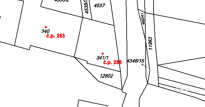 Hrušovany nad Jevišovkou 256 na parcele st. 341/1 v KÚ Hrušovany nad Jevišovkou, Katastrální mapa