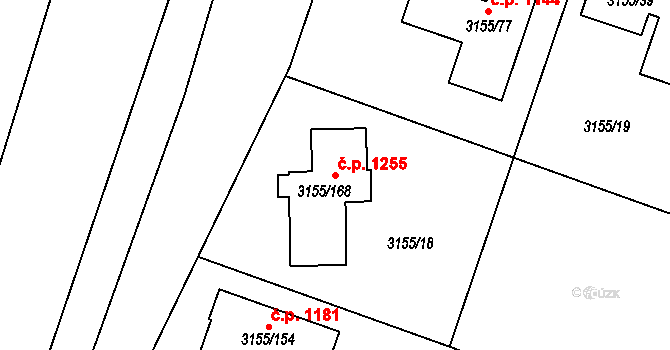 Valtice 1255 na parcele st. 3155/168 v KÚ Valtice, Katastrální mapa