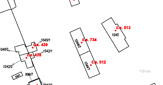 Štítary 734 na parcele st. 1044/2 v KÚ Štítary na Moravě, Katastrální mapa